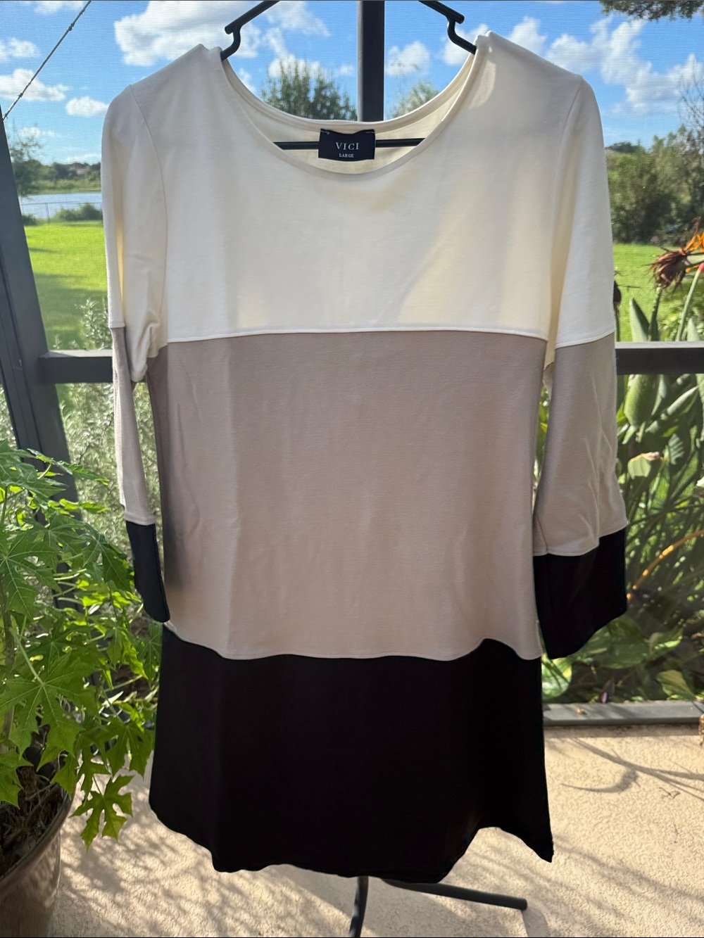 Vici Cream Taupe Black Colorblock Tunic Dress